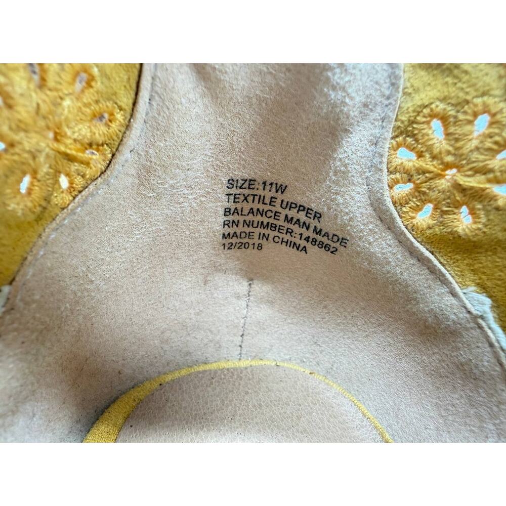 Torrid Women's Size 11W Mustard Yellow Embroidered Ankle Tie Pointed Flats - Picture 6 of 10